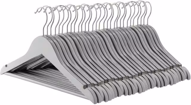 Havendro Wooden Kids Hangers with Trouser Bar, Grey, Pack of 30