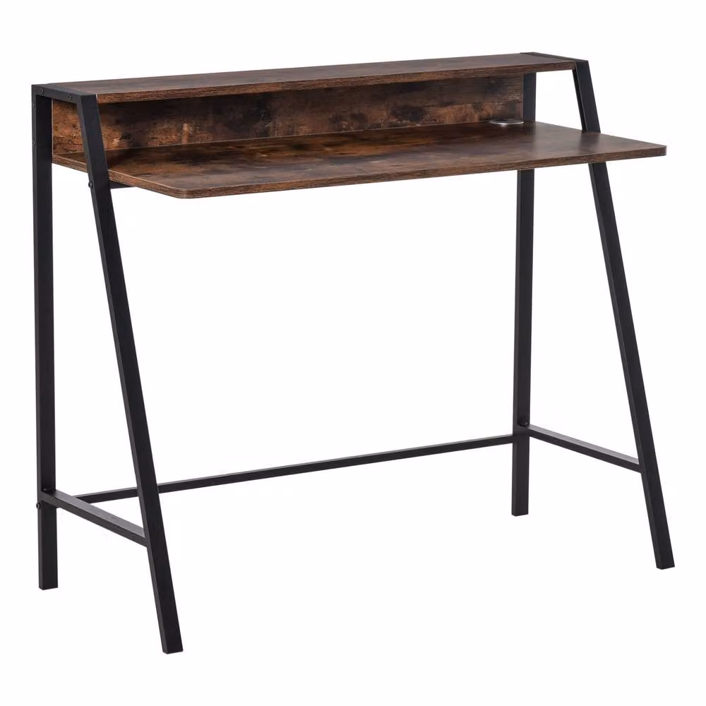 Rolipo Brown Minimalist Writing Desk with Storage Shelf W: 100 cm, D: 45 cm – 2
