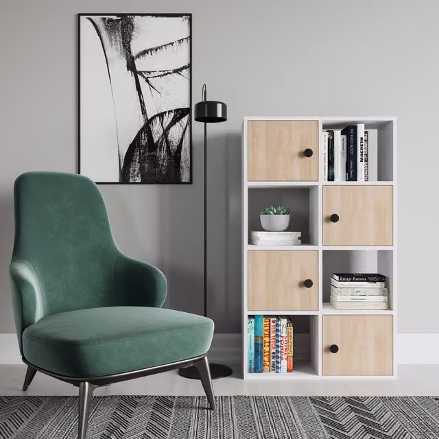 Decorotika Tasso Bookcase with Cabinets in White and Sapphire Oak Pattern