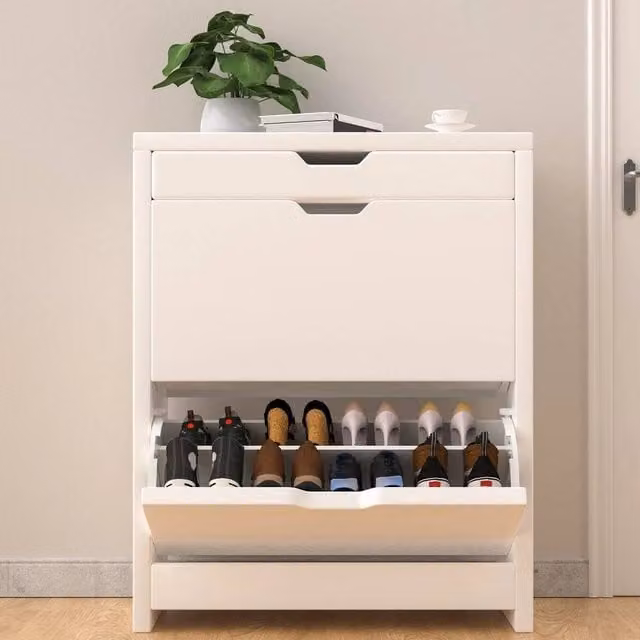 KORVIXA Modern White 2-Drawer Shoe Cabinet, W: 90 cm, D: 90 cm, H: 90 cm – 1