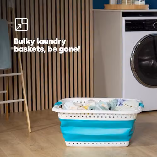 LIVIVO Collapsible 58L Laundry Basket with Handles in Grey, Blue or Turquoise – 2