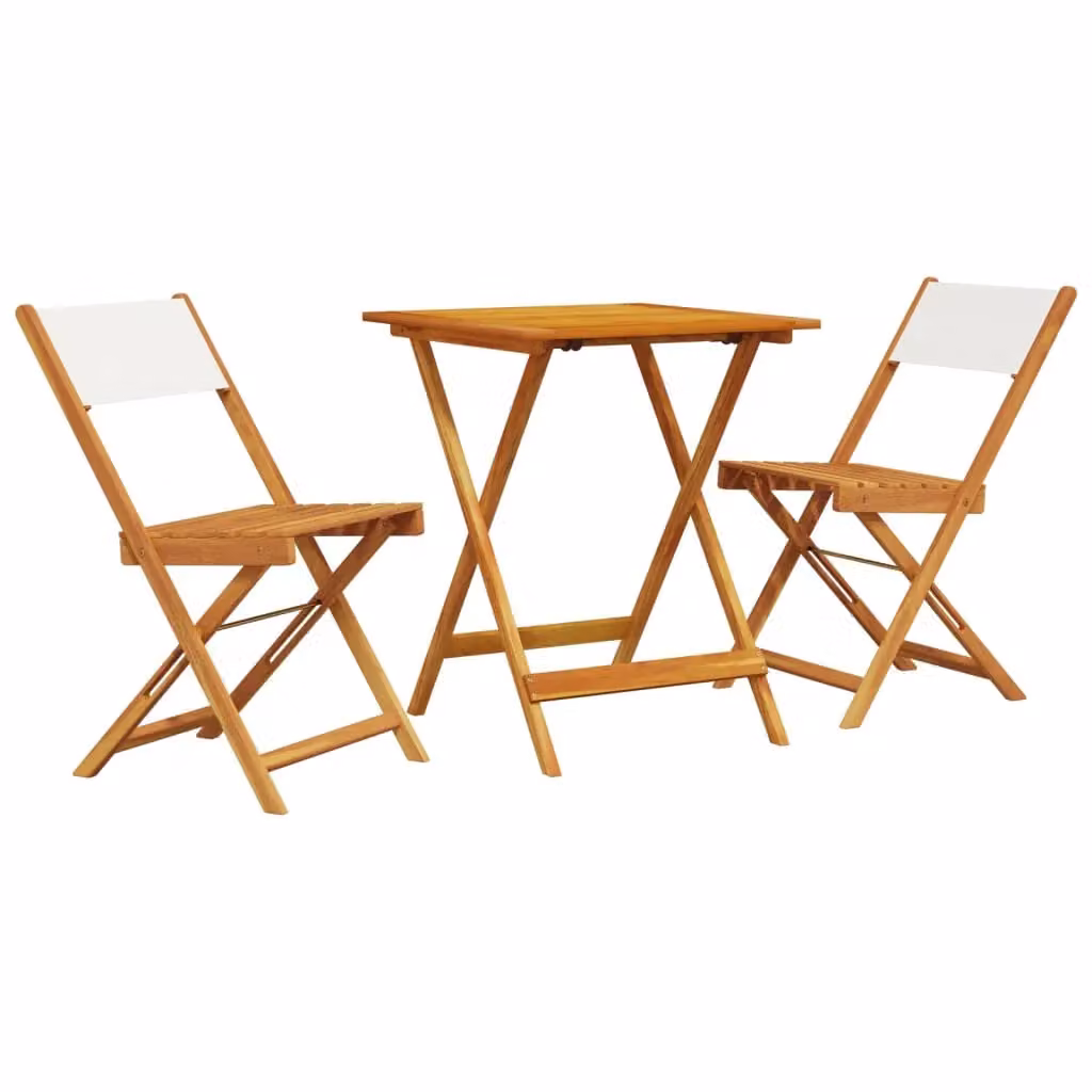 Berkfield Home 3 Piece Bistro Set in Cream White Fabric and Acacia Wood – 2