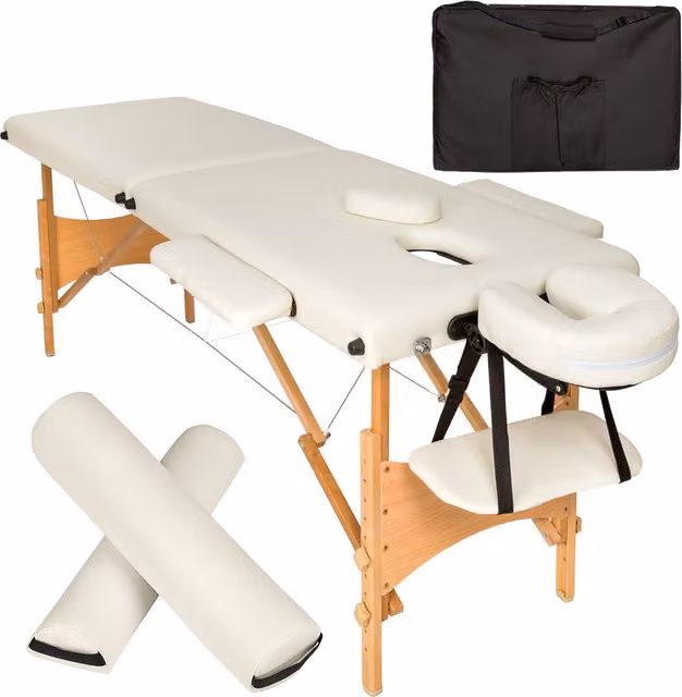 tectake Massage Table Set in Beige and Yellow with Wood Finish