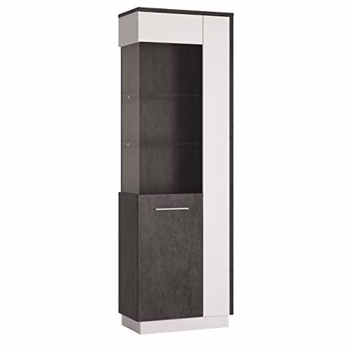 Furniture To Go Tall Glazed Display Cabinet in Slate Grey and Alpine White, H 197.5 x W 56.3 x D 38.0 cm