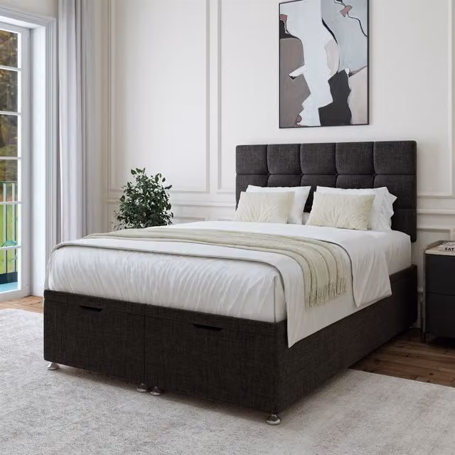 Bedmaster Single Linen Ottoman Divan Base and Square Headboard in Anthracite