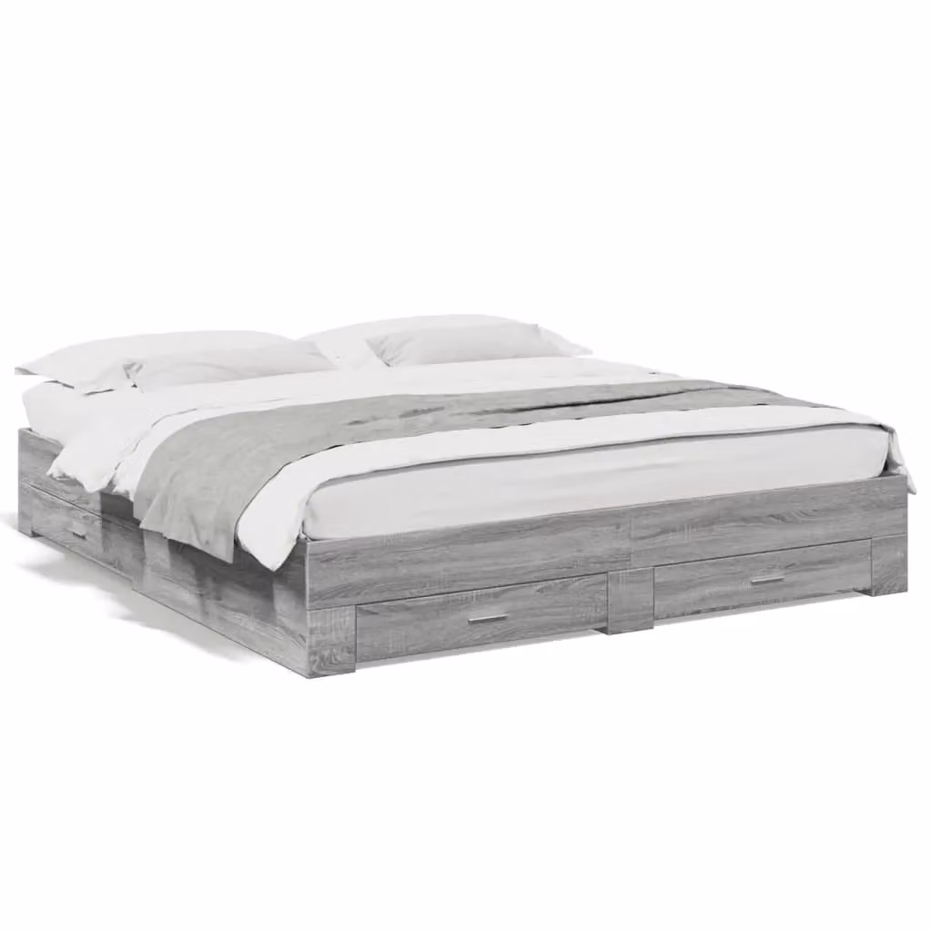 Berkfield Home Bed Frame with Drawers in Grey Sonoma, W/D/H: 200 x 200 cm – 2