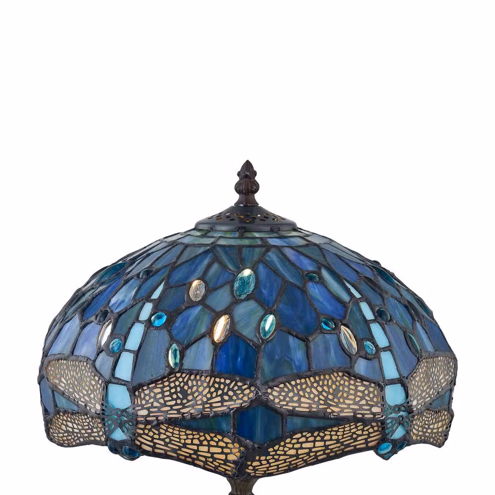 First Choice Lighting Beaumont Tiffany Dragonfly Coloured Glass Table Lamp in Bronze and Blue, Height: 47 cm – 2