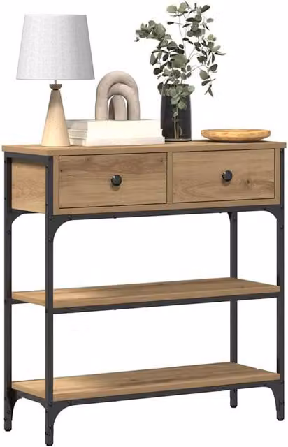 Berkfield Home Traditional Artisan Oak Console Table in Brown, W/D/H: 72.5 x 25 x 75 cm