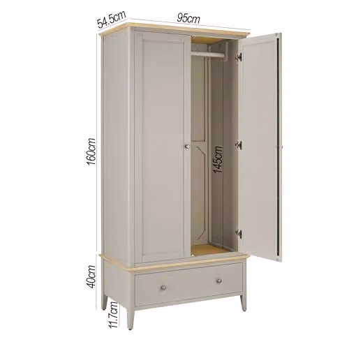 Statement Furniture Pembroke Double Wardrobe with Oak Top in Stone – 2