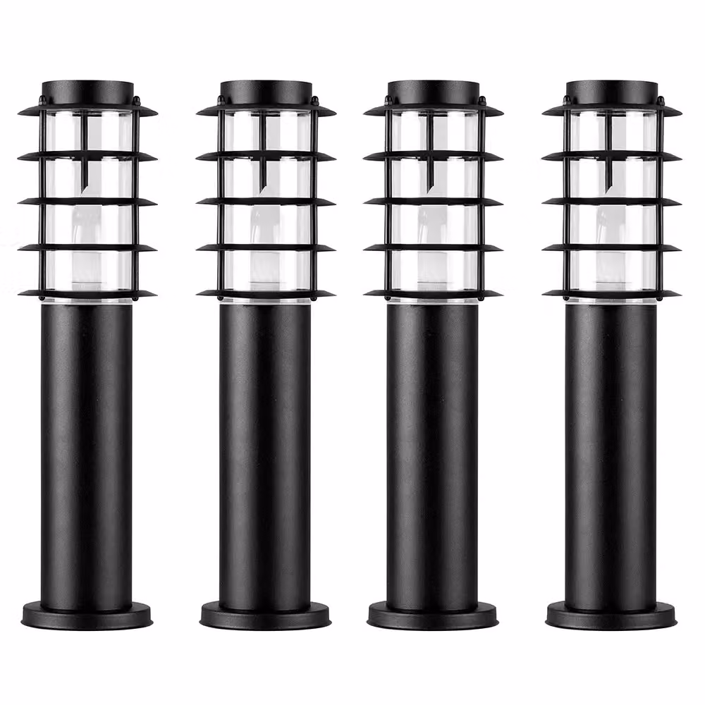 ValueLights Wharf Pack of 4 Black Stainless Steel Outdoor Ground Post Bollard Lights – 2