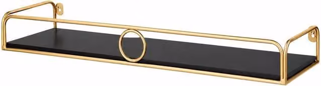 SPOT ON DEALZ Black and Gold Floating Wall Shelf with Art Deco Ring Design