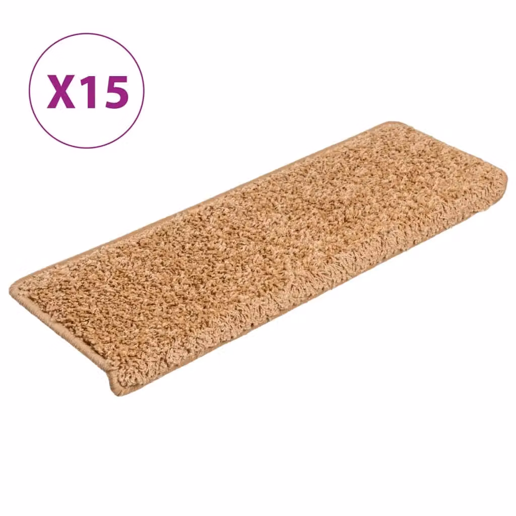 Berkfield Home Non-Slip Self-Adhesive Carpet Stair Treads, 15 Pieces, Beige, W: 65 cm, D: 21 cm, H: 4 cm – 2