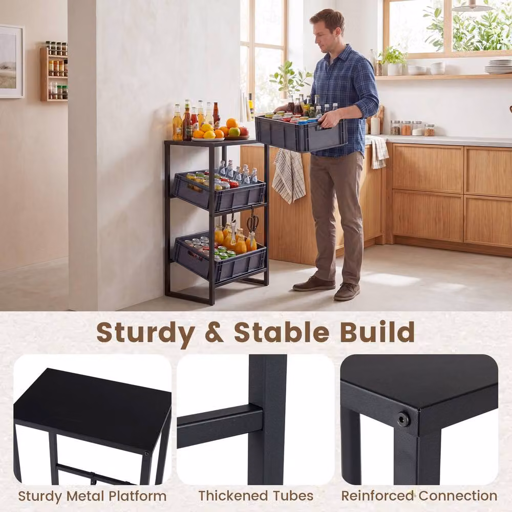 Gymax 3-Tier Metal Drink Storage Rack with Top Shelf in Black – 6