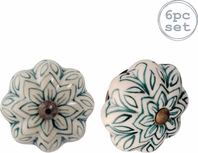 Nicola Spring Floral Ceramic Cabinet Knobs, Pack of 6, Dark Green – 1