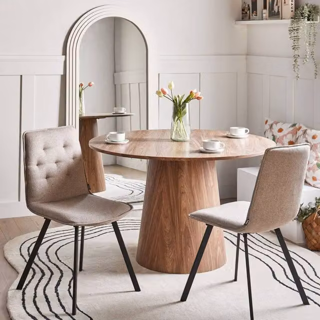 Wyld and Coco Set of 2 Scandinavian Armless Dining Chairs in Beige and Brown Fabric – 1