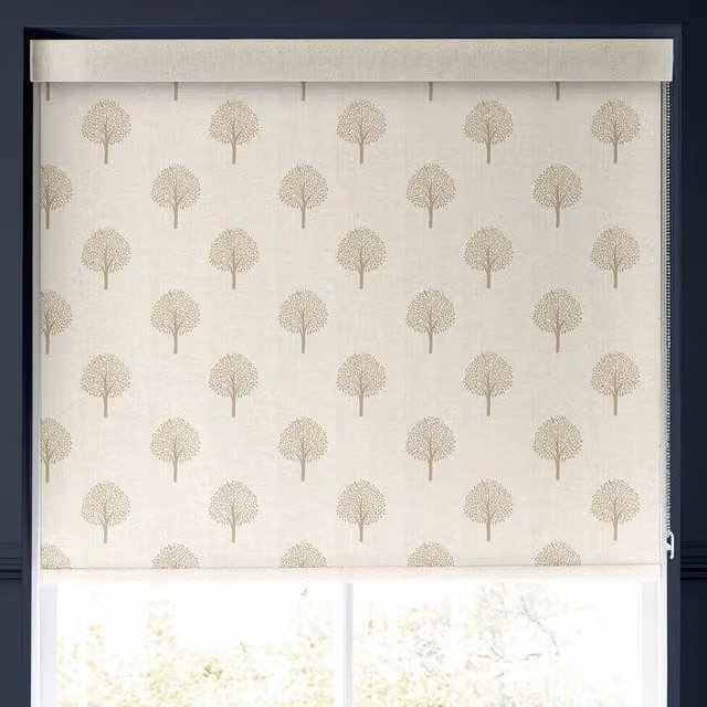 Emily Bond Yew Tree Semi-Transparent Made to Measure Roller Blind in Beige Floral Linen Style