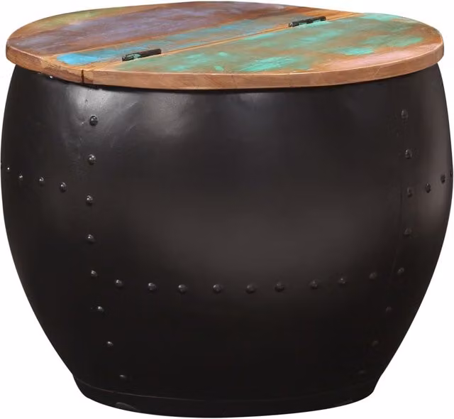 Berkfield Home Round Retro Coffee Table in Brown Waxed Reclaimed Wood, W/D/H: 53 x 43 cm – 1