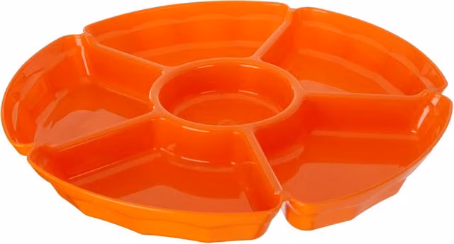 Orsina Six Section Snack and Dip Dish in Orange Plastic – 6