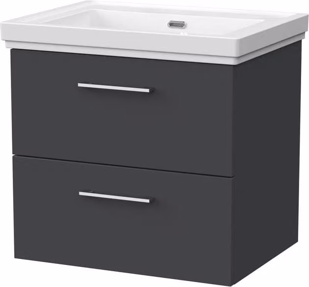 Balterley Pershall Modern Wall Mounted 2 Drawer Vanity Unit and 0TH Fireclay Basin in Dark Grey, Width: 60 cm