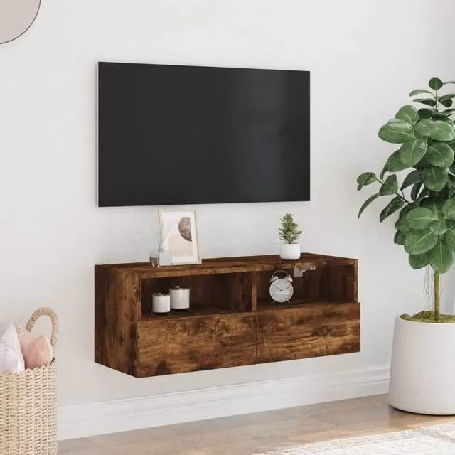 Berkfield Home Smoked Oak TV Wall Cabinet in Brown, W/D/H: 80 x 30 x 30 cm – 1