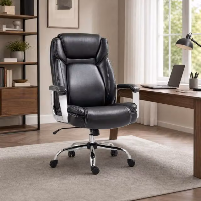 STILVORA Black Faux Leather Executive Office Chair with Headrest and Metal Base – 1