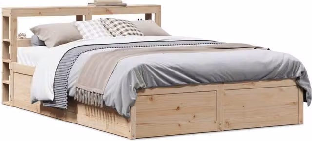 Berkfield Home Rustic Solid Wood Pine Bed Frame with Headboard and Side Compartments, Brown, W/D/H: 140 x 190 cm