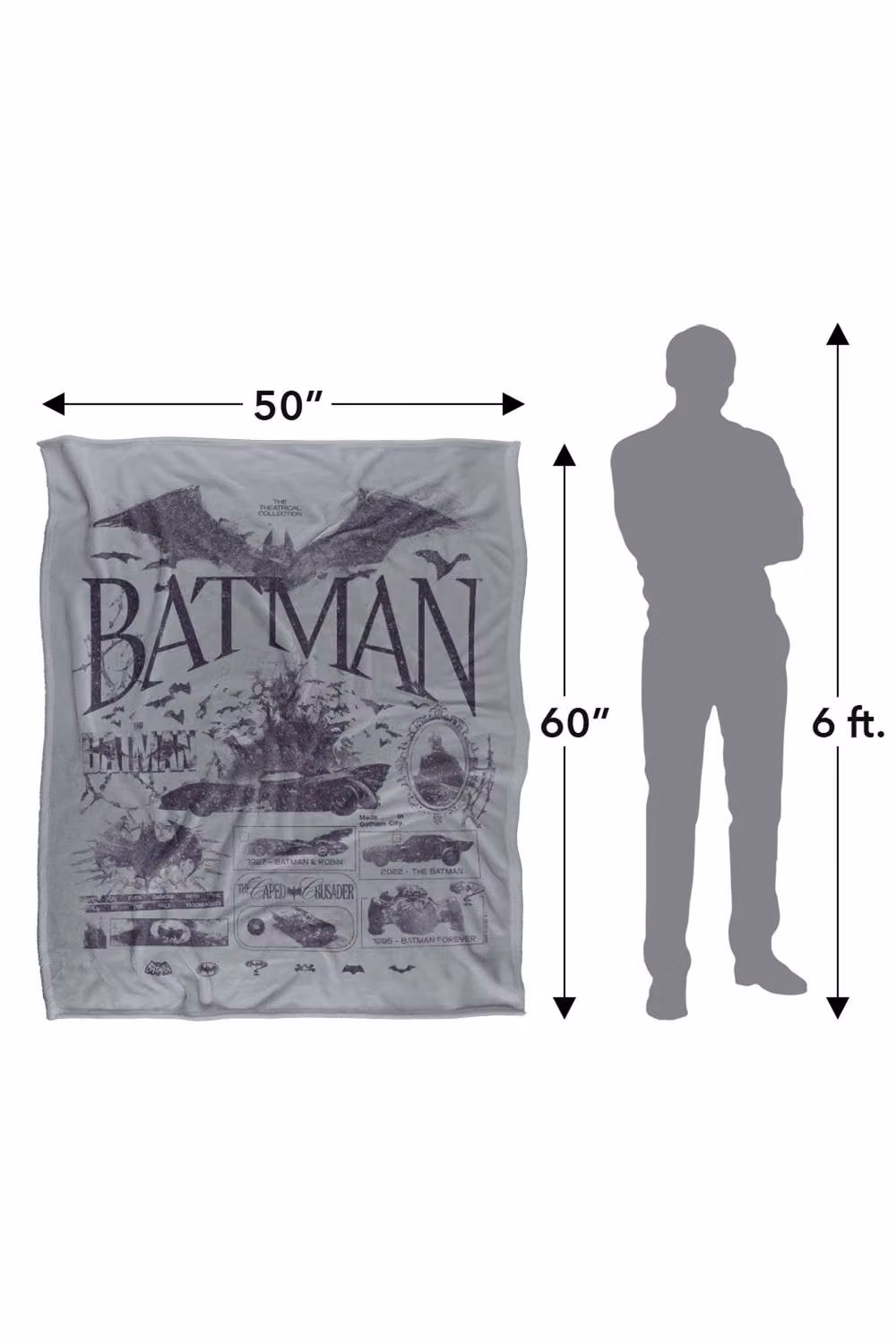 Warner Bros. Batman Big Logo Batmobiles Super Soft Silky Touch Throw Blanket, Extra Large, Grey and Multicolour – 3