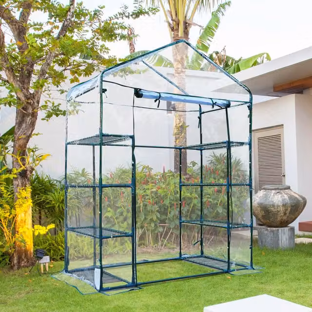 Outsunny Portable Walk In Greenhouse with 8 Shelves and Metal Frame, Transparent, W: 73 cm, H: 195 cm – 6