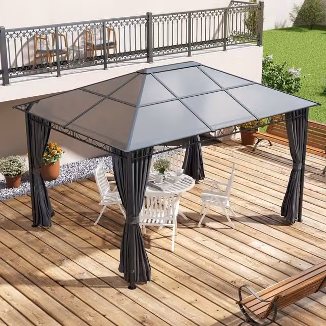 Outsunny Modern Hardtop Hip Roof Gazebo with Polycarbonate Roof in Dark Grey