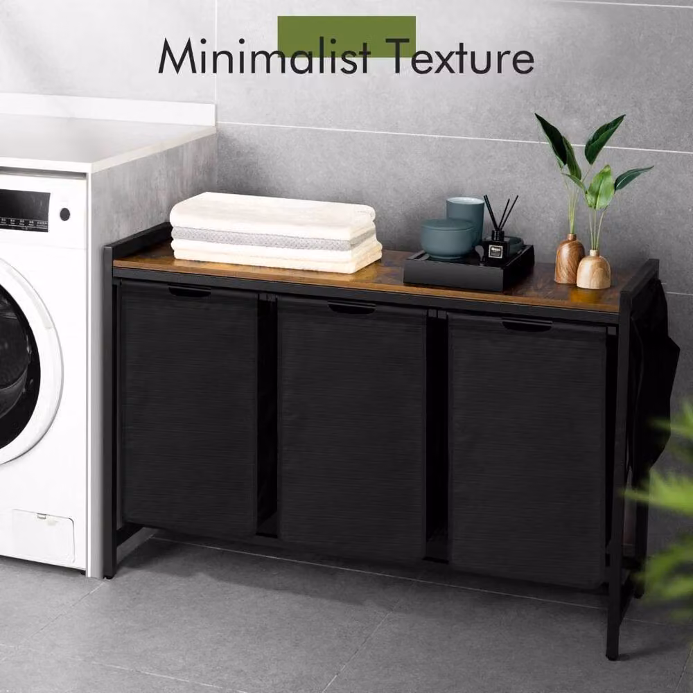 NESTLUNE 3-Compartment Laundry Hamper with Removable Liner Bags, Black, W: 100 cm – 5