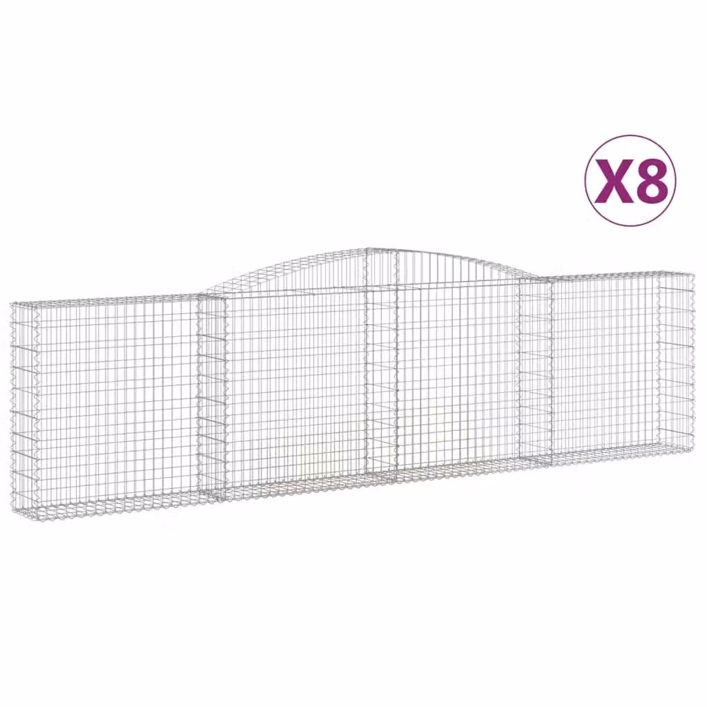 Berkfield Home Arched Gabion Baskets, 8 Piece Set, Silver Galvanised Steel, W: 400 cm, D: 30 cm, H: 100-120 cm – 2