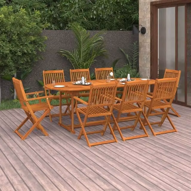 Berkfield Home 9 Piece Garden Dining Set in Brown Oiled Solid Acacia Wood