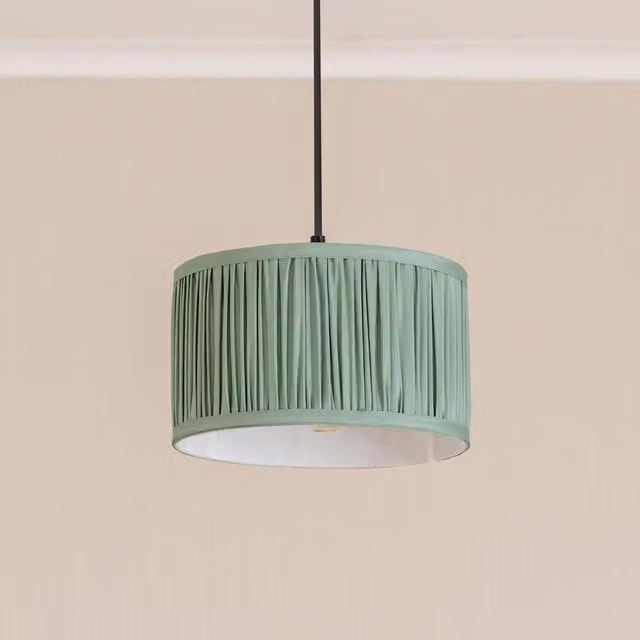ValueLights Jess Small Pleated Drum Shade with LED Bulb, Green