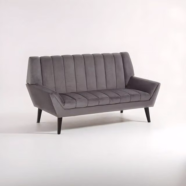 Interiors by Premier Orsina Mid Century 2 Seat Grey and Black Velvet Upholstered Sofa