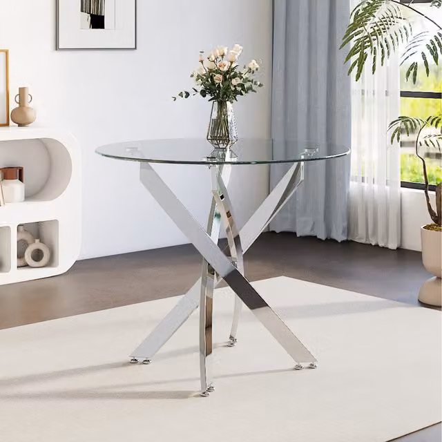 Komore Modern Round Glass Coffee Table in Transparent and Silver