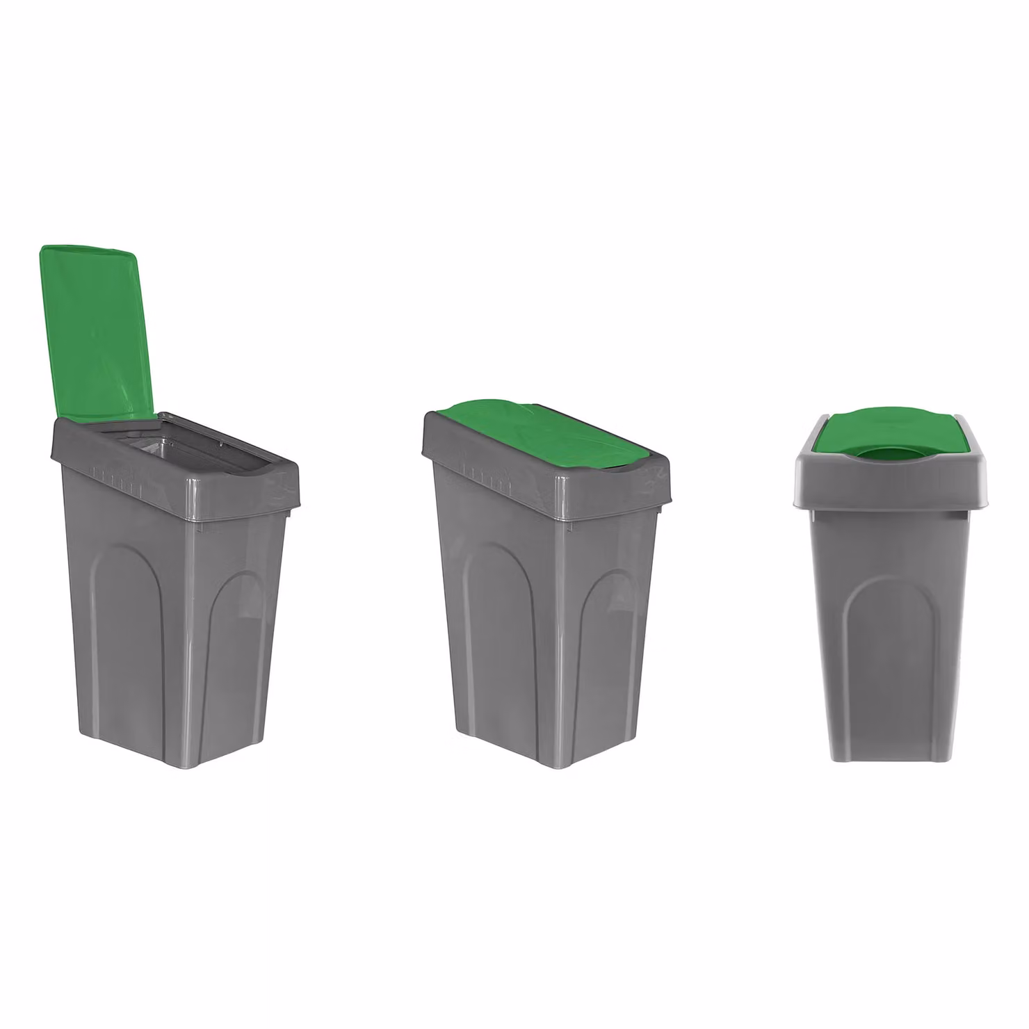 Simpa 50L Grey Square Plastic Recycling Bin with Green Flip Lid, W/D/H: 40 x 33 x 66 cm – 2