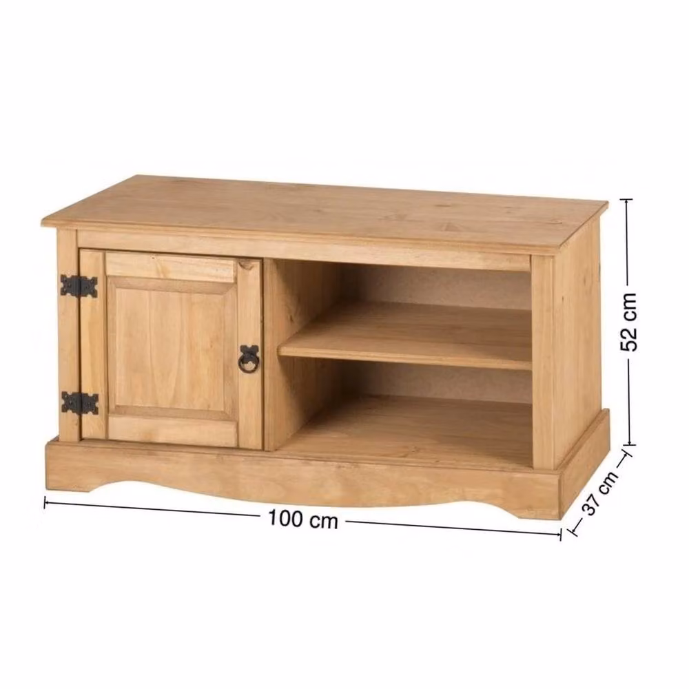 FORGEVIO Corona Natural Pine and Metal 1 Door Media TV Stand with Rustic Waxed Finish – 2