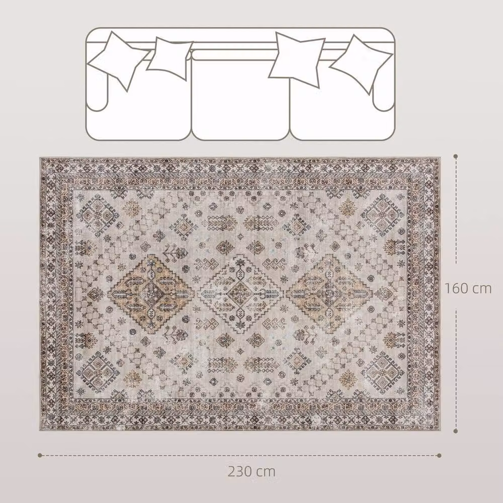 VOGREX Vintage Floral Flannel Non-Slip Washable Rug in Multicolour, W: 160 cm, D: 230 cm – 2