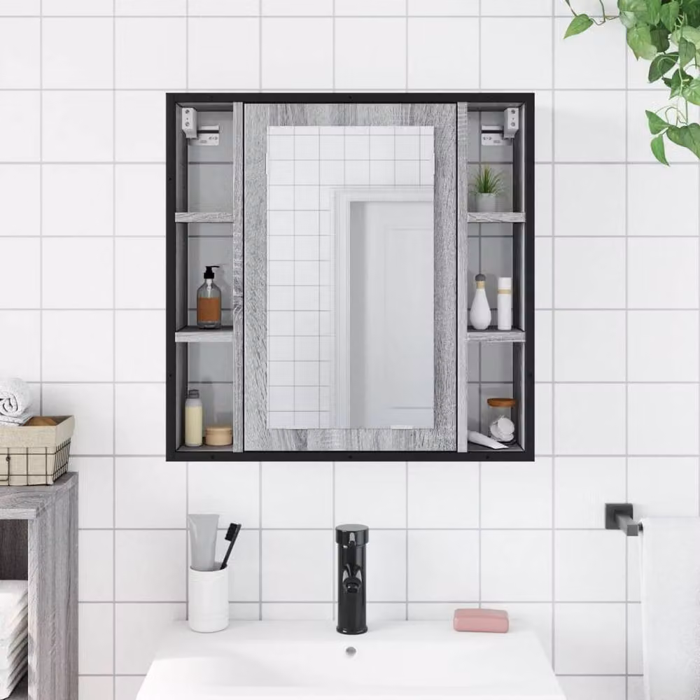 Berkfield Home Grey Sonoma Bathroom Mirror Cabinet, W: 60 cm, H: 60 cm, D: 16 cm – 2
