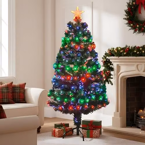 Shatchi 120 cm Green Fibre Optic Christmas Tree with Multicolour LED Lights – 2