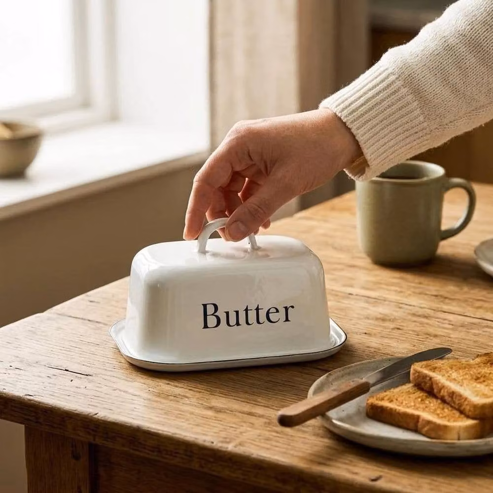Kelvenix White Enamel Butter Dish with Loose Lid – 4