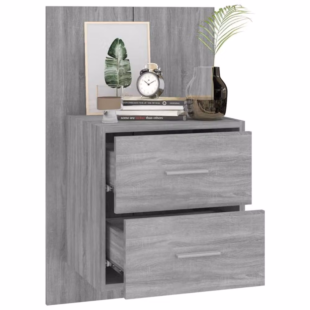 Berkfield Home Set of 2 Wall-mounted Bedside Cabinets in Grey Sonoma, W/D/H: 48.5 x 32.5 x 80 cm – 3