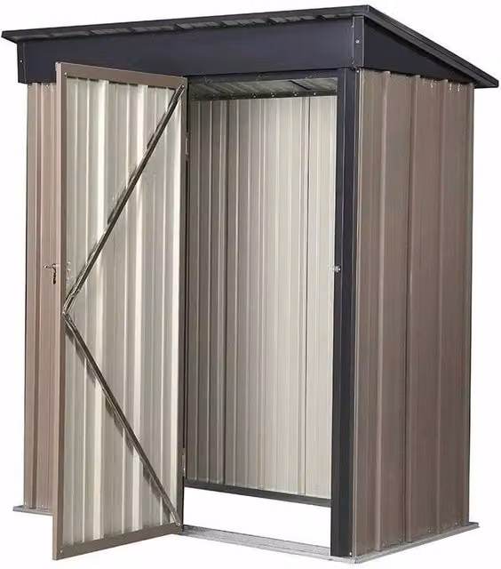 FLAVORA Brown Metal Pent Garden Storage Shed with Double Doors – 1