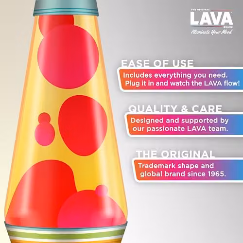 Lava Lite Retro Motion Lamp with Red Wax and Yellow Liquid, Multicolour Glass and Aluminium Tabletop Decor – 2