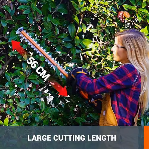 Worx WG264E 20V Cordless Reciprocating Hedge Trimmer with 56cm Blade, Rechargeable Battery and Quick Charger, Black and Orange – 4