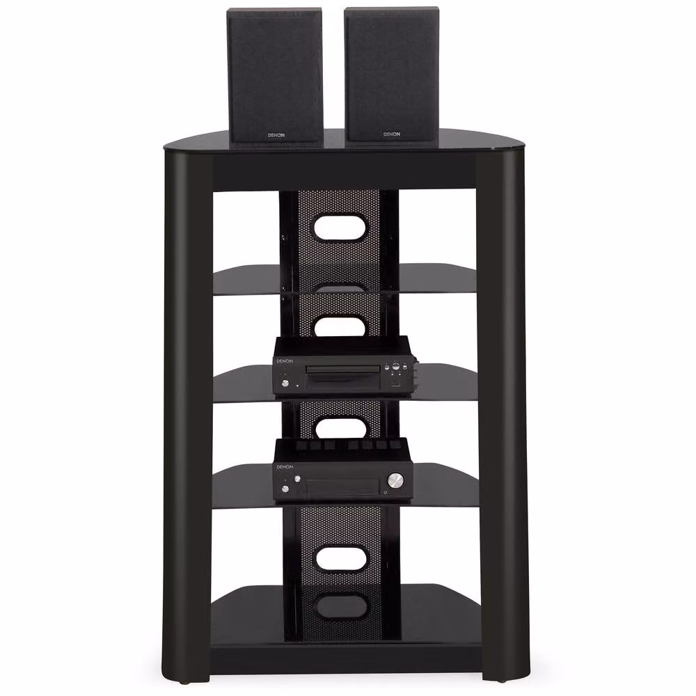Centurion Supports Zinnia 5-Shelf Gloss Black Multimedia AV Rack with Glass Shelves W/D/H: 102 x 49 x 68 cm – 2