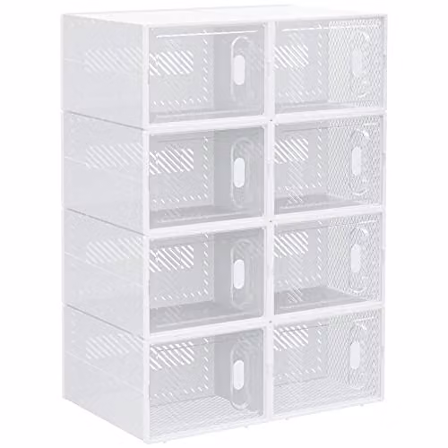 HOMCOM 8-Piece Stackable Transparent Plastic Shoe Boxes with Lids, W: 35 cm, D: 25 cm, H: 19 cm