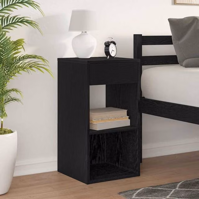 Berkfield Home Durable Bedside Cabinet with Drawer, Black Oak, W: 35 cm, D: 34 cm, H: 66.5 cm