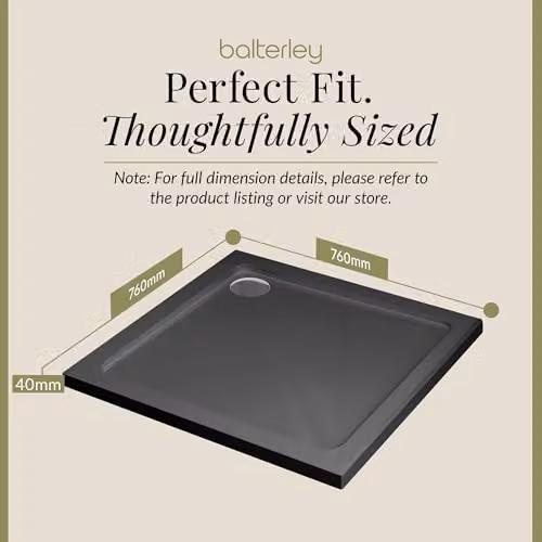 Balterley Slimline Square Stone Resin Shower Tray, Slate Grey, W: 76 cm x D: 76 cm x H: 4 cm – 5