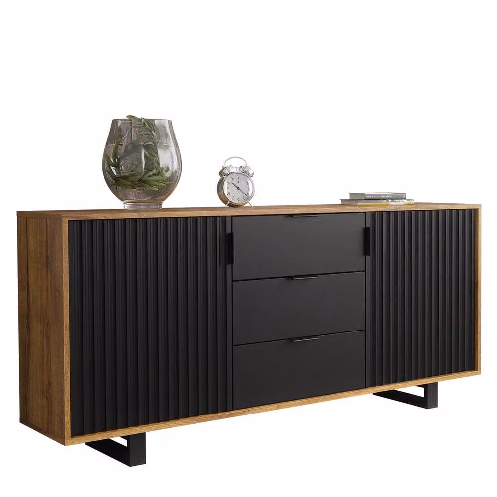 FORGEVIO Modern Black Wood Sideboard TV Unit with Media Compartments – 2